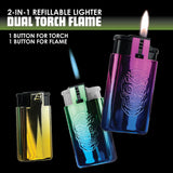 Metallic Dual Flame N Torch Lighter - 16 Pieces Per Retail Ready Display 23696