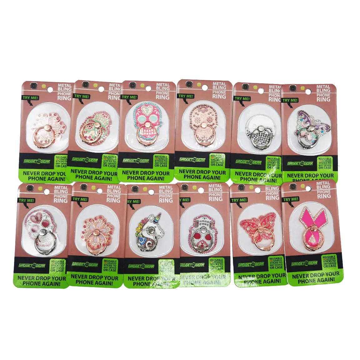 Phone Ring with Rhinestones - 12 Pieces Per Retail Ready Display 24156 GADGET GEAR