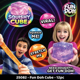 Fun Doh Squish and Squeeze Slow Release Squishy Fun Cube Ball Toy - 12 Pieces Per Retail Ready Display 25082