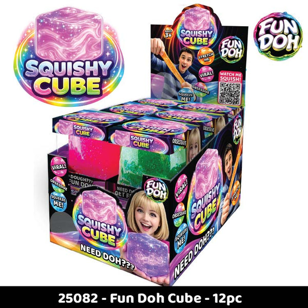 Fun Doh Squish and Squeeze Slow Release Squishy Fun Cube Toy - 12 Pieces Per Retail Ready Display 25082