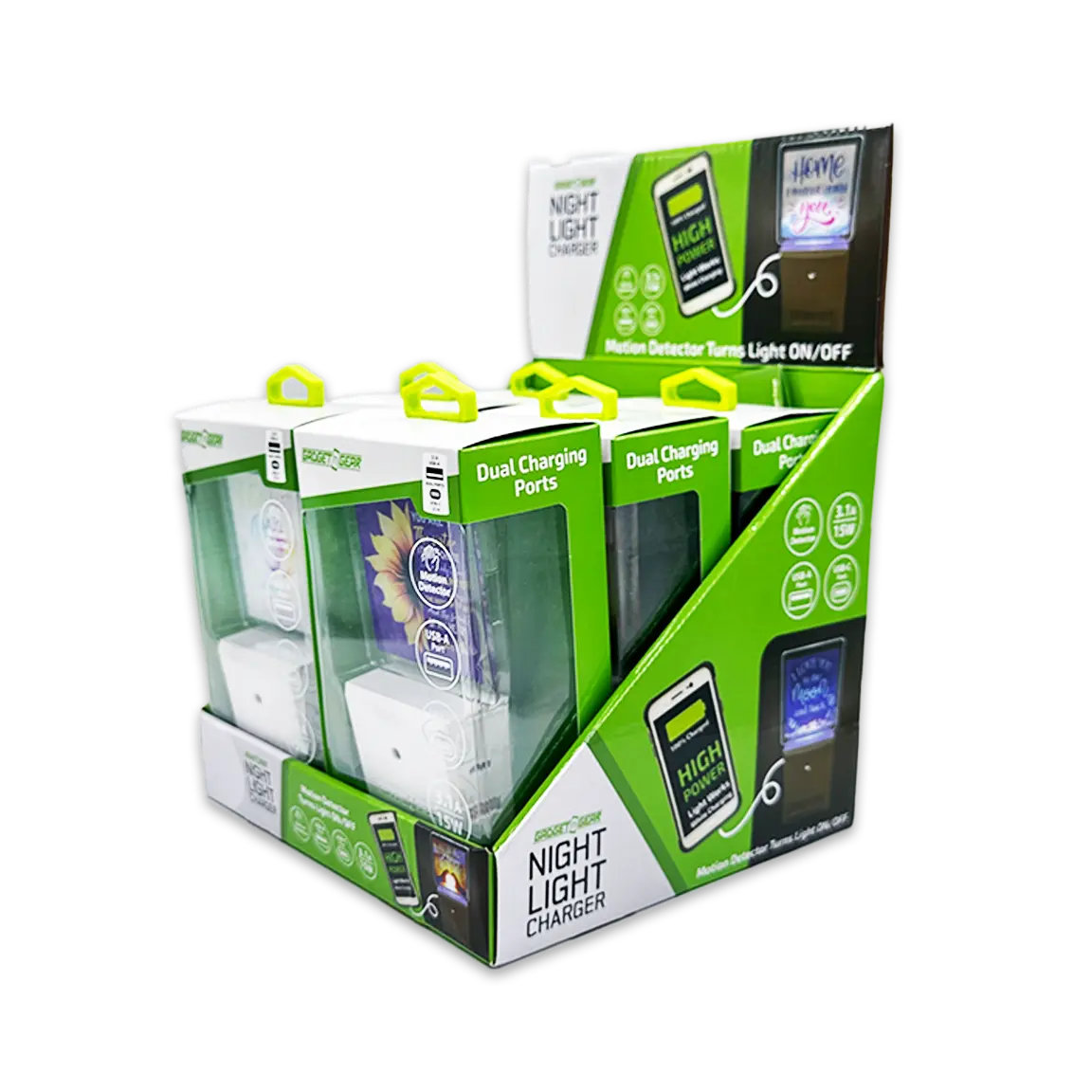 Night Light USB / USB-C Dual Port AC Wall Charger - 6 Pieces Per Retail Ready Display 25132 GADGET GEAR