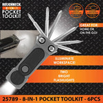 8-In-1 Pocket Toolkit Multi-Tool with Lights - 6 Pieces Per Retail Ready Display 25789 ROUGHNECK