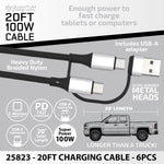 Charging Cable Quick Switch 2 in 1 Multi-Head USB to USB-C 20FT 100W - 6 Pieces Per Retail Ready Display 25823 GADGET GEAR