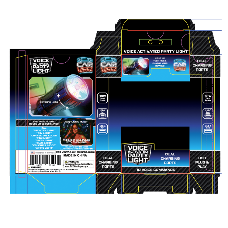 Voice Activated USB Party Light - 6 Pieces Per Retail Ready Display 26103 CAR VIBEZ