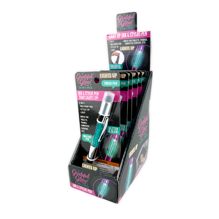 Grateful Glow 3-In-1 Light-Up Glitter Pen Stylus - 6 Pieces Per Retail Ready Display 26157 NOVELTY INC