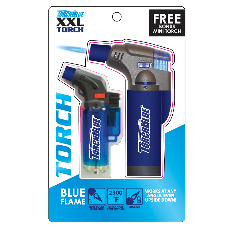 XXL Torch Lighter with Bonus Mini Torch Blister 2-Pack Sets - 6 Sets Per Display 26234 TORCH BLUE