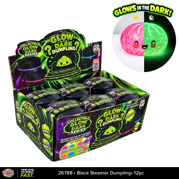 Fun Doh™ Squishy Glow-in-the-Dark Mystery Jelly Dumpling Black Steamer Toy - 12 Pieces Per Retail Ready Display 26788
