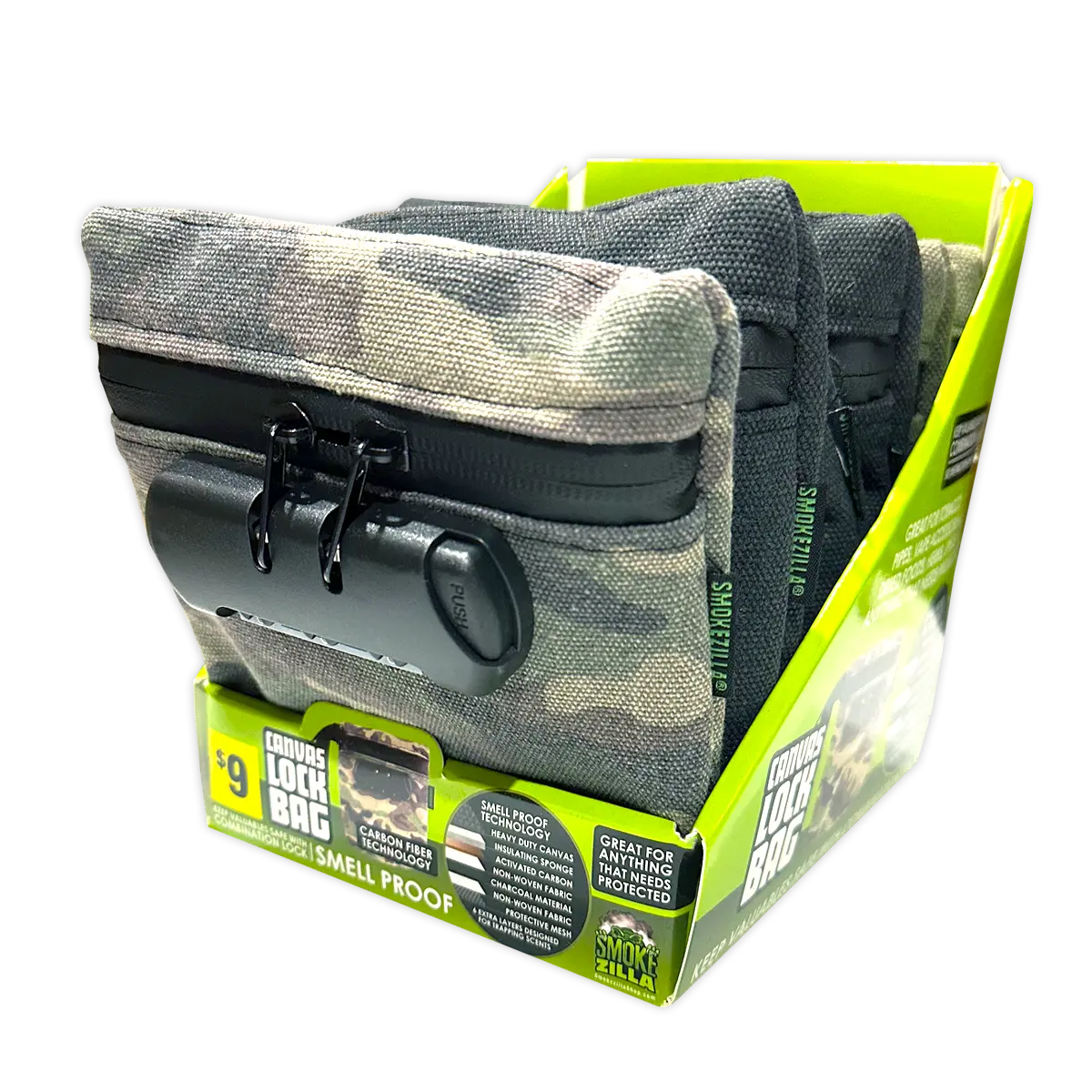 Smell Proof Canvas Lock Bag - 6 Pieces Per Retail Ready Display 41418 SMOKEZILLA
