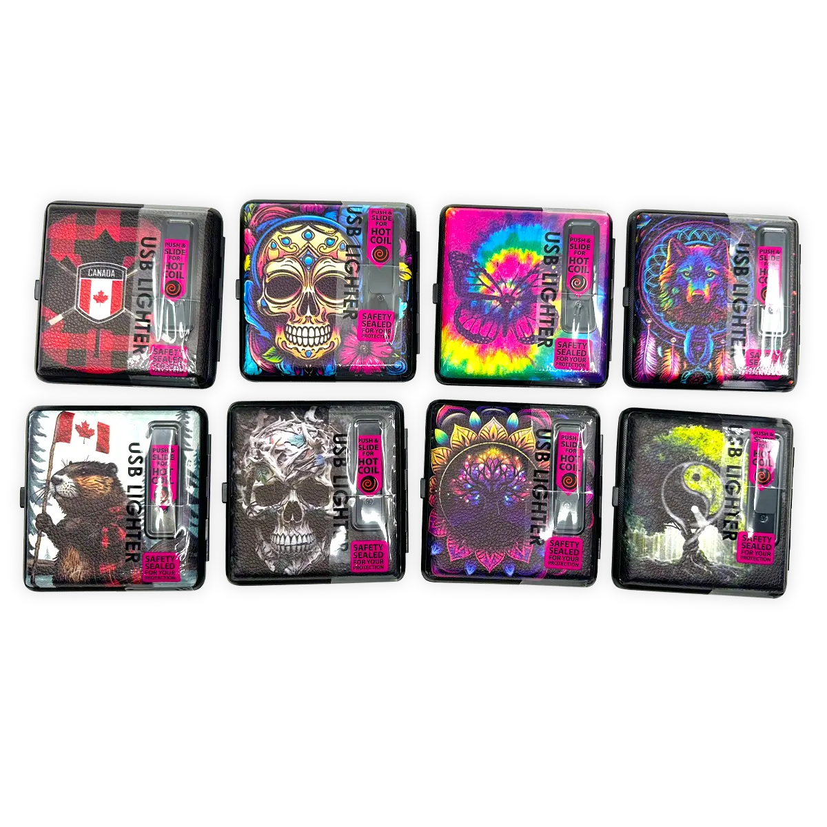 Cigarette Case with USB Coil Lighter Canada Themed Designs - 8 Pieces Per Retail Ready Display 41734 SMOKEZILLA