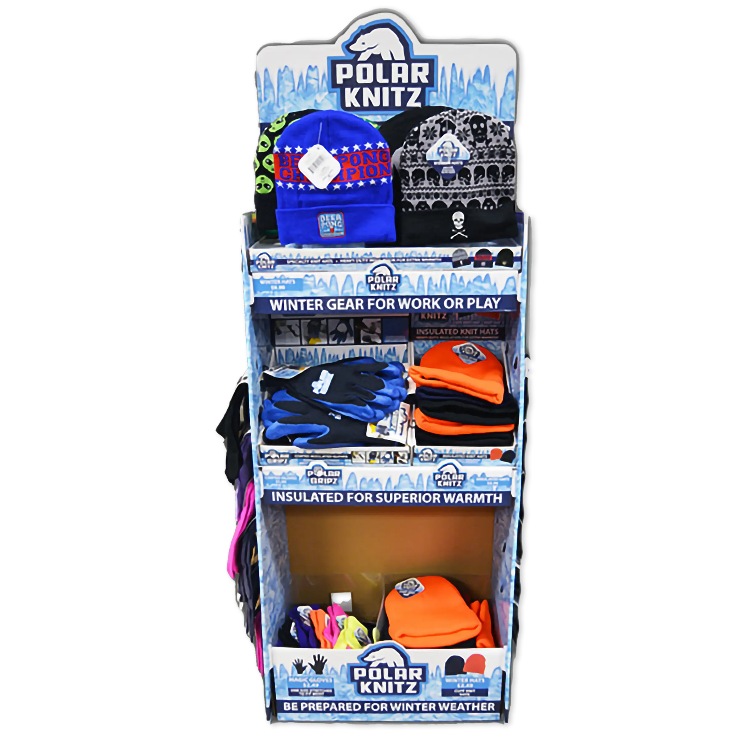 Winter Knit Hat Beanie and Glove Assortment Floor Display - 72 Pieces Per Retail Ready Display 88367 POLAR GEAR