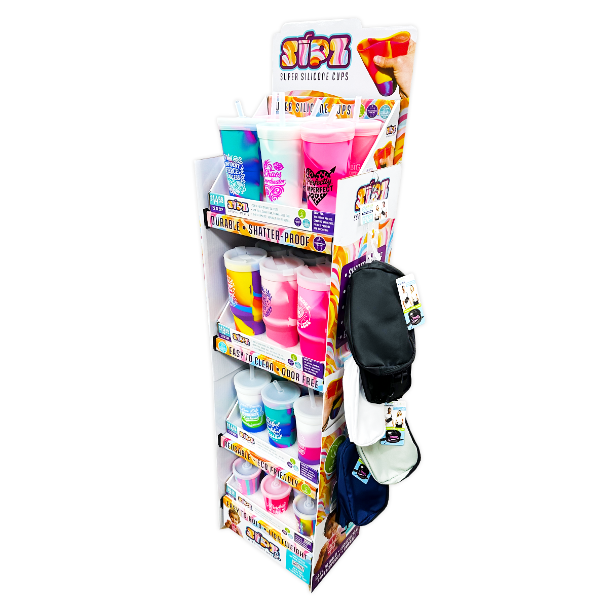 Silicone Cup Drinkware Assortment Floor Display - 32 Pieces Per Retail Ready Display 88608 NOVELTY INC