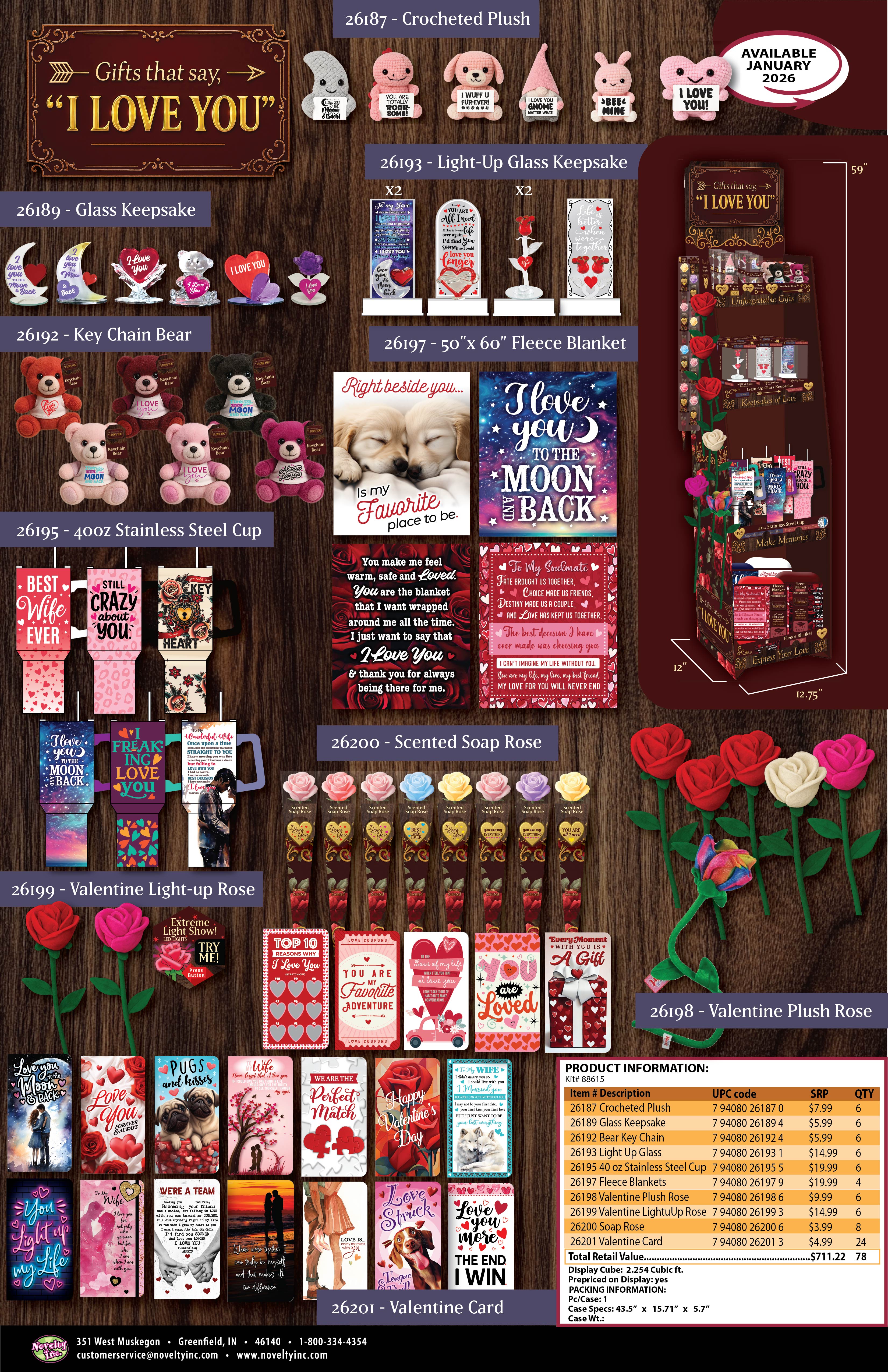 Valentines Day Rose Plush and Gift Assortment Floor Display - 78 Pieces Per Retail Ready Display Kit 88615 KIPP BROTHERS