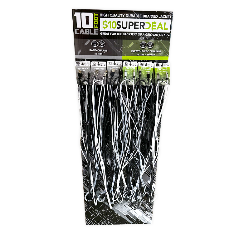 10FT Basic Sync and Charge Cable Assortment - 24 Pieces Per Retail Ready Display Kit 88621 GADGET GEAR