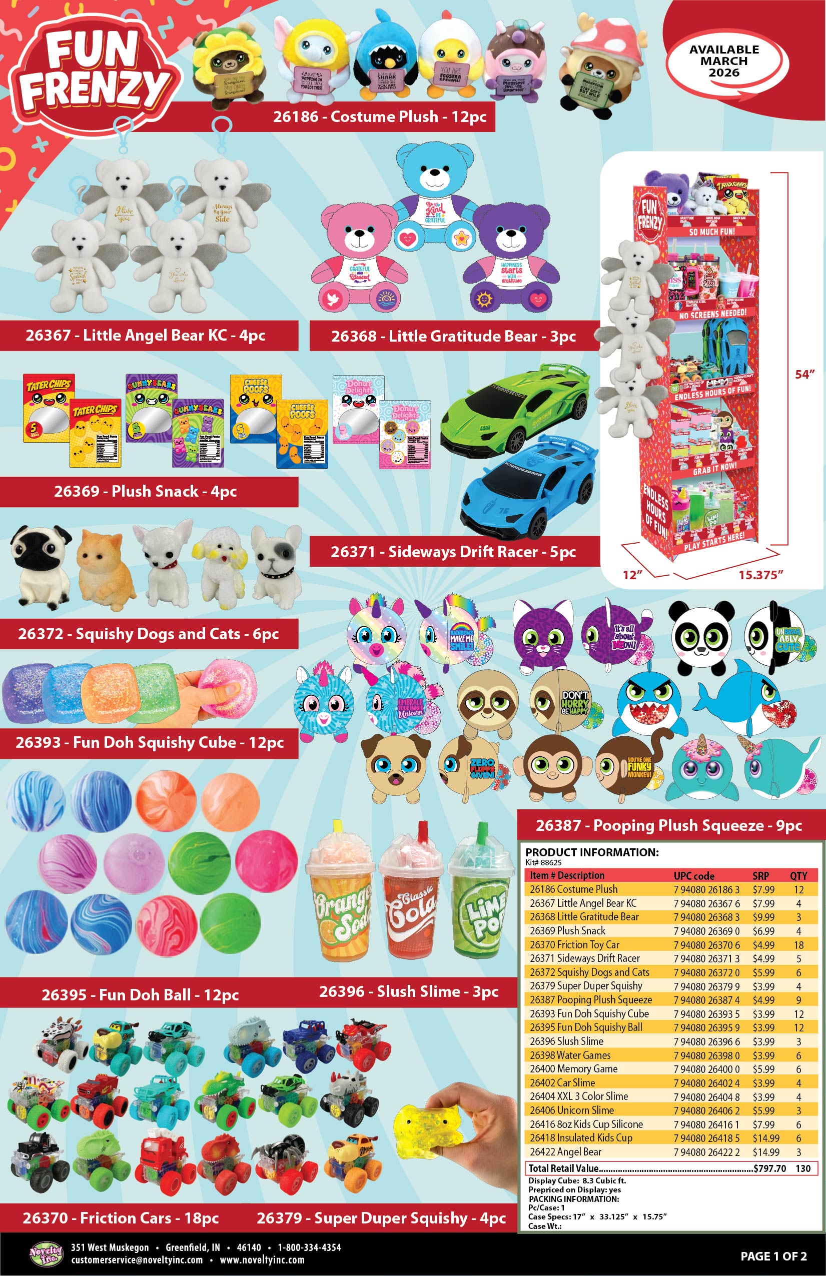 Fun Frenzy Toy Assortment Floor Display - 130 Pieces Per Retail Ready Display Kit 88625 NOVELTY INC