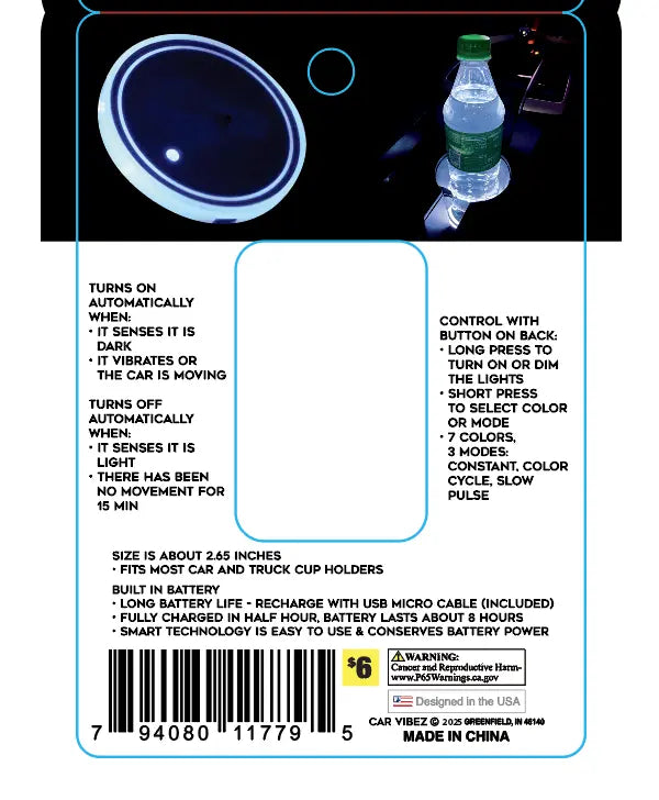 Mood Light LED Light-Up Coaster - 4 Pieces Per Retail Ready Display 41678 CAR VIBEZ