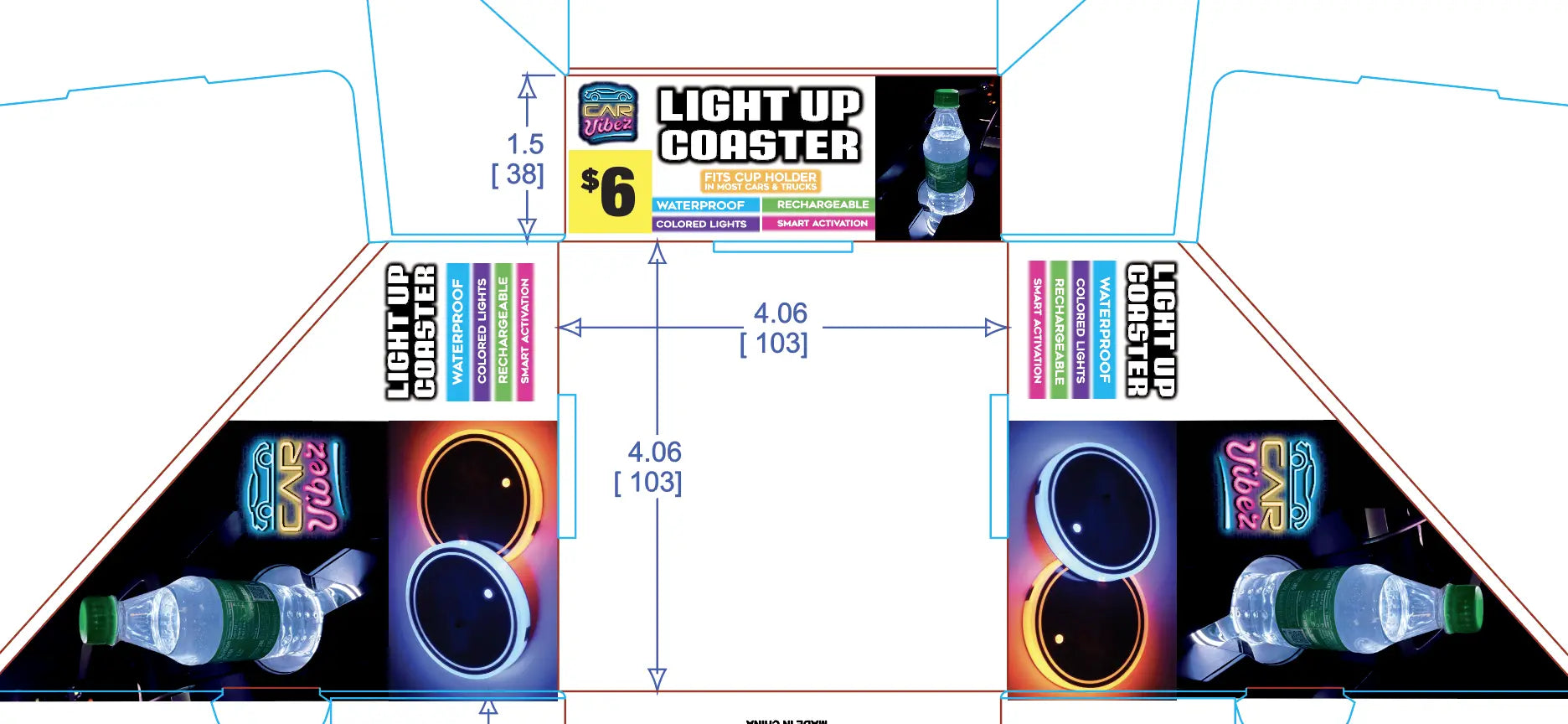 Mood Light LED Light-Up Coaster - 4 Pieces Per Retail Ready Display 41678 CAR VIBEZ