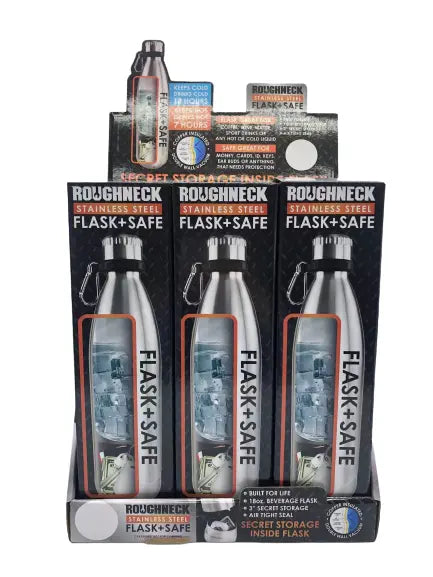 18 oz Stainless-Steel Flask and Safe - 6 Pieces Per Retail Ready Display 22931 ROUGHNECK