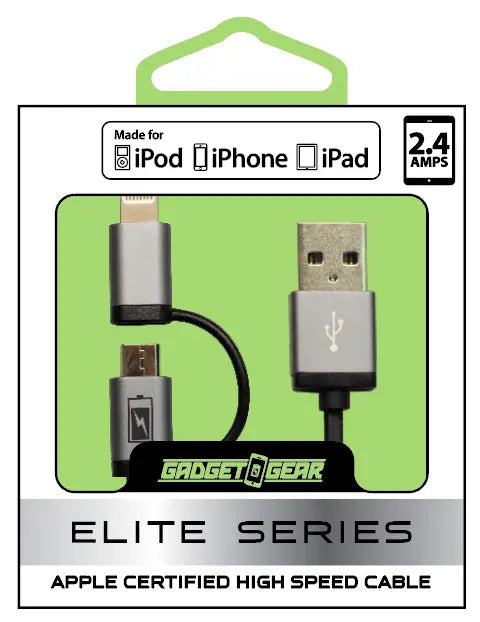 Charging Cable Elite Multi-Head USB to Micro USB / Lightning 3FT - 3 Pieces Per Pack 21100 GADGET GEAR