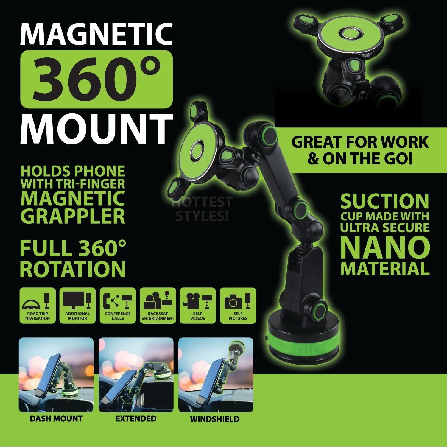 Phone Mount with Magnetic Mount and Suction Cup Base - 4 Pieces Per Retail Ready Display 21953 GADGET GEAR