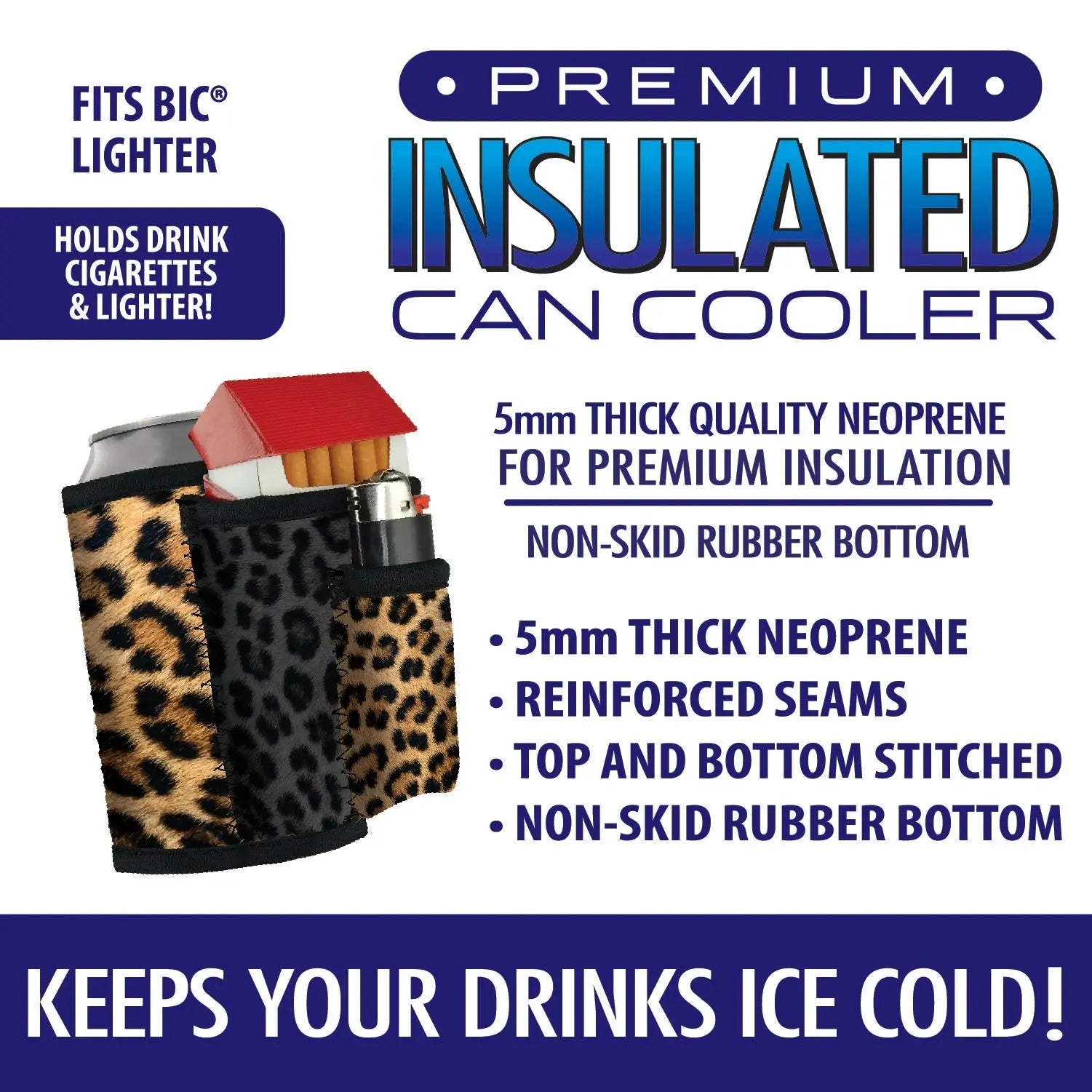 Neoprene Can and Bottle Cooler with Cigarette Pouch - 6 Pieces Per Retail Ready 26473 POLAR GEAR