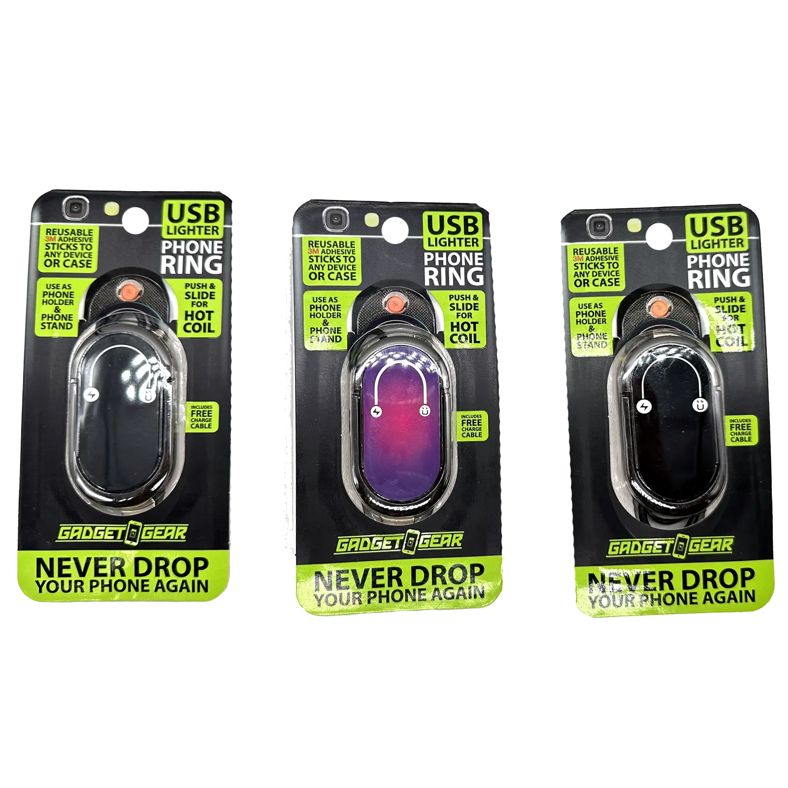 Ring Phone Holder with USB Coil Lighter - 6 Pieces Per Retail Ready Display 22087 GADGET GEAR