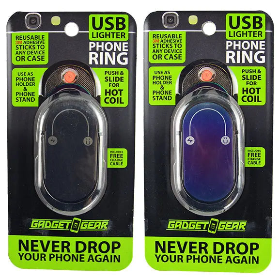 Ring Phone Holder with USB Coil Lighter - 6 Pieces Per Retail Ready Display 22087 GADGET GEAR