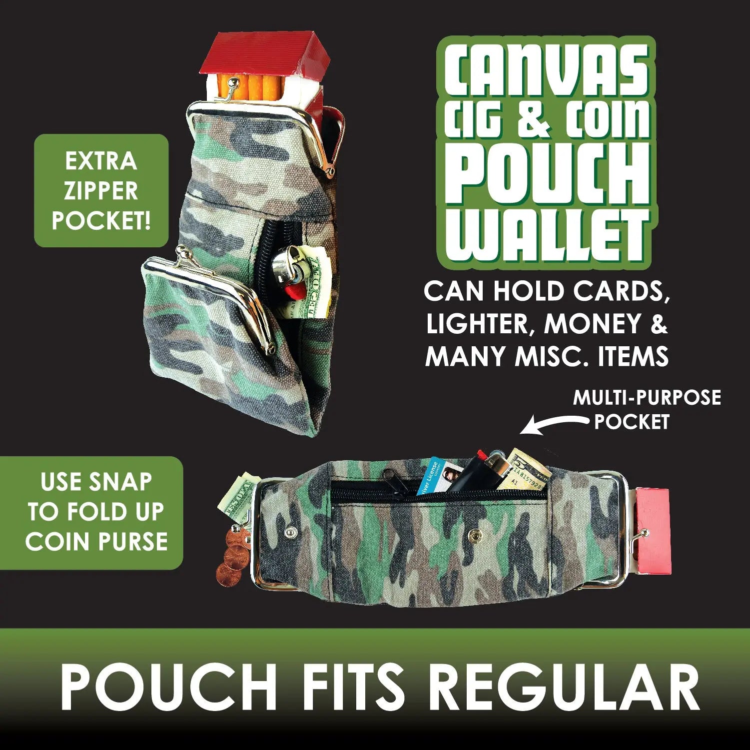 Canvas Cigarette Pouch with Camo Design - 6 Pieces Per Retail Ready Display 22117 SMOKEZILLA