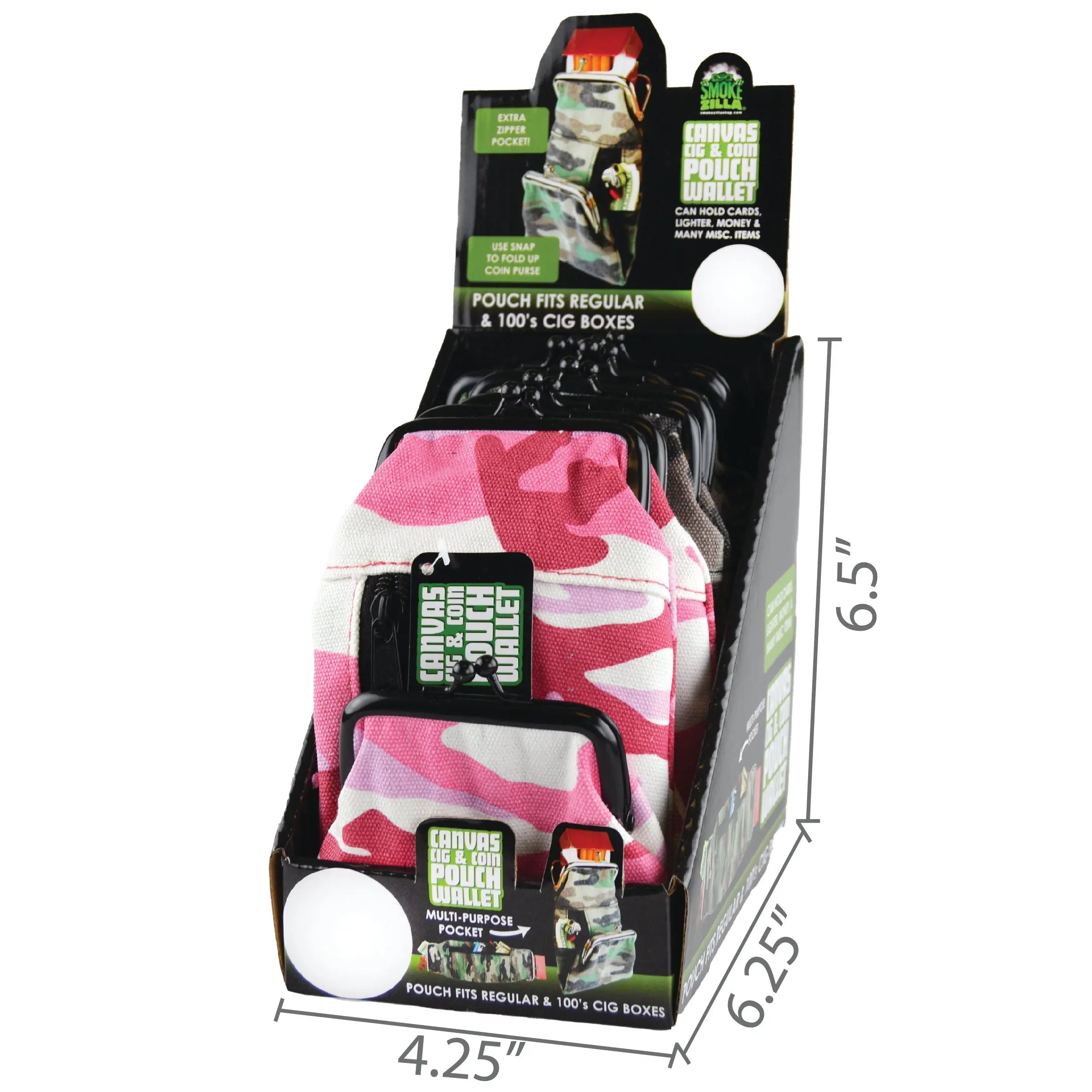 Canvas Cigarette Pouch with Camo Design - 6 Pieces Per Retail Ready Display 22117 SMOKEZILLA