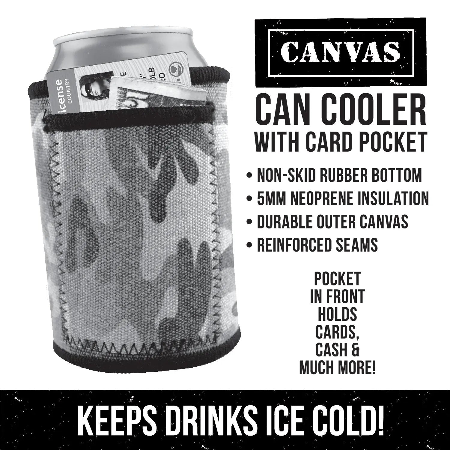 Neoprene Can and Bottle Cooler with Card Pocket - 6 Pieces Per Retail Ready 22124 POLAR GEAR