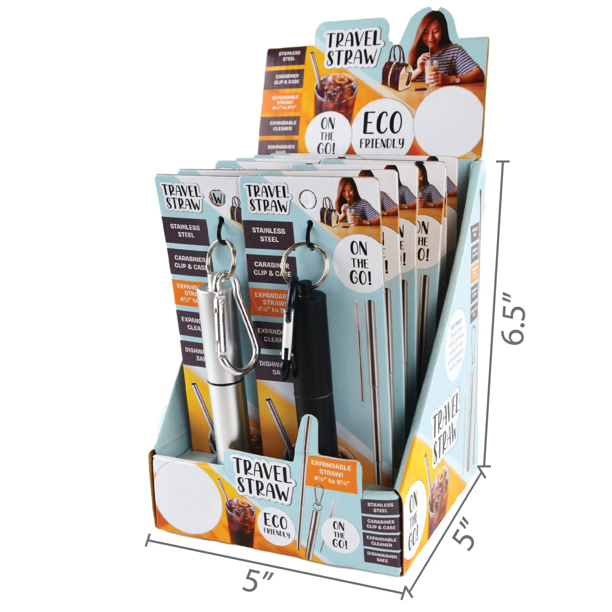 Expandable Stainless-Steel Straw with Carabineer - 12 Pieces Per Retail Ready Display 22285 POLAR GEAR