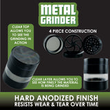 Metal 4 Piece Grinder with Clear Top and Mid-Layer 52Mm - 6 Pieces Per Retail Ready Display 22350