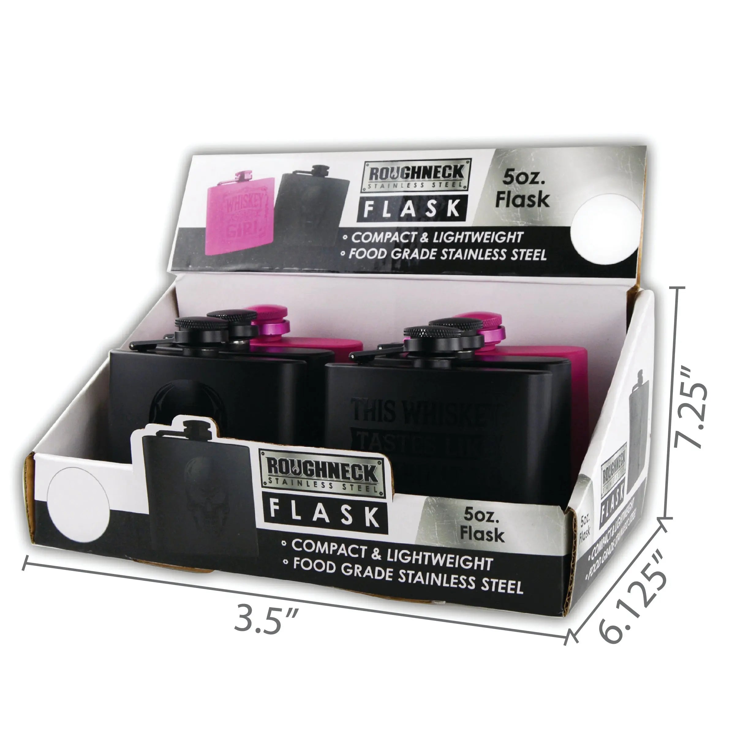 5 oz Stainless-Steel Flask - 6 Per Retail Ready Display 22425 ROUGHNECK