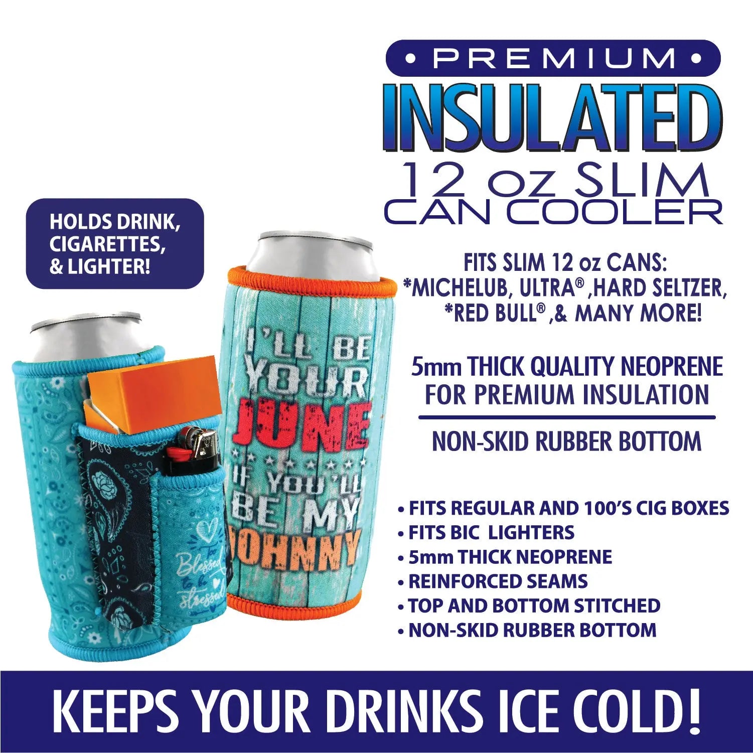 Neoprene Slim Can Cooler with Cigarette Pouch - 6 Pieces Per Retail Ready Display 22469 POLAR GEAR
