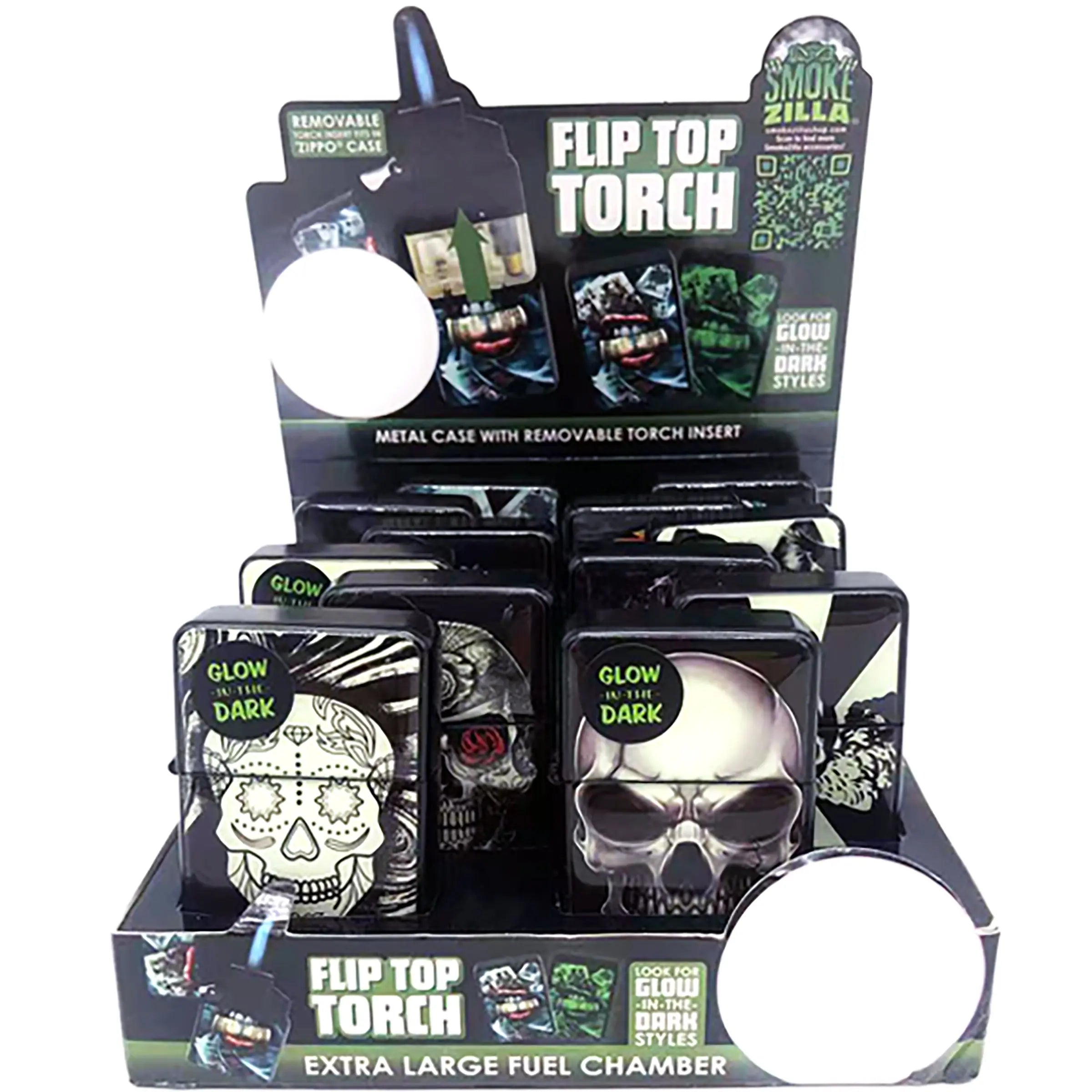 Glow in The Dark Flip Top Torch Lighter - 12 Pieces Per Retail Ready Display 22671 SMOKEZILLA