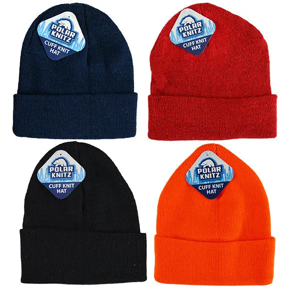 Cuffed Knit Hat Beanie in Assorted Colors - 18 Pieces Per Retail Ready Display 22693 POLAR GEAR