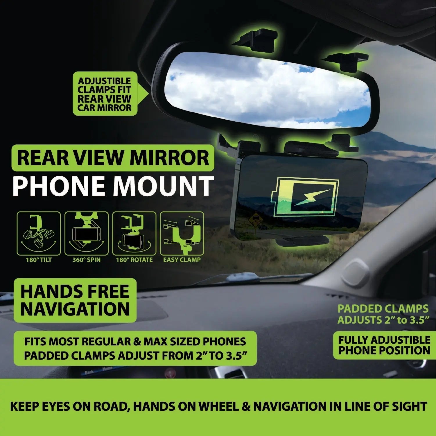 Phone Mount with Rearview Mirror Clamp - 4 Pieces Per Retail Ready Display 22786 GADGET GEAR