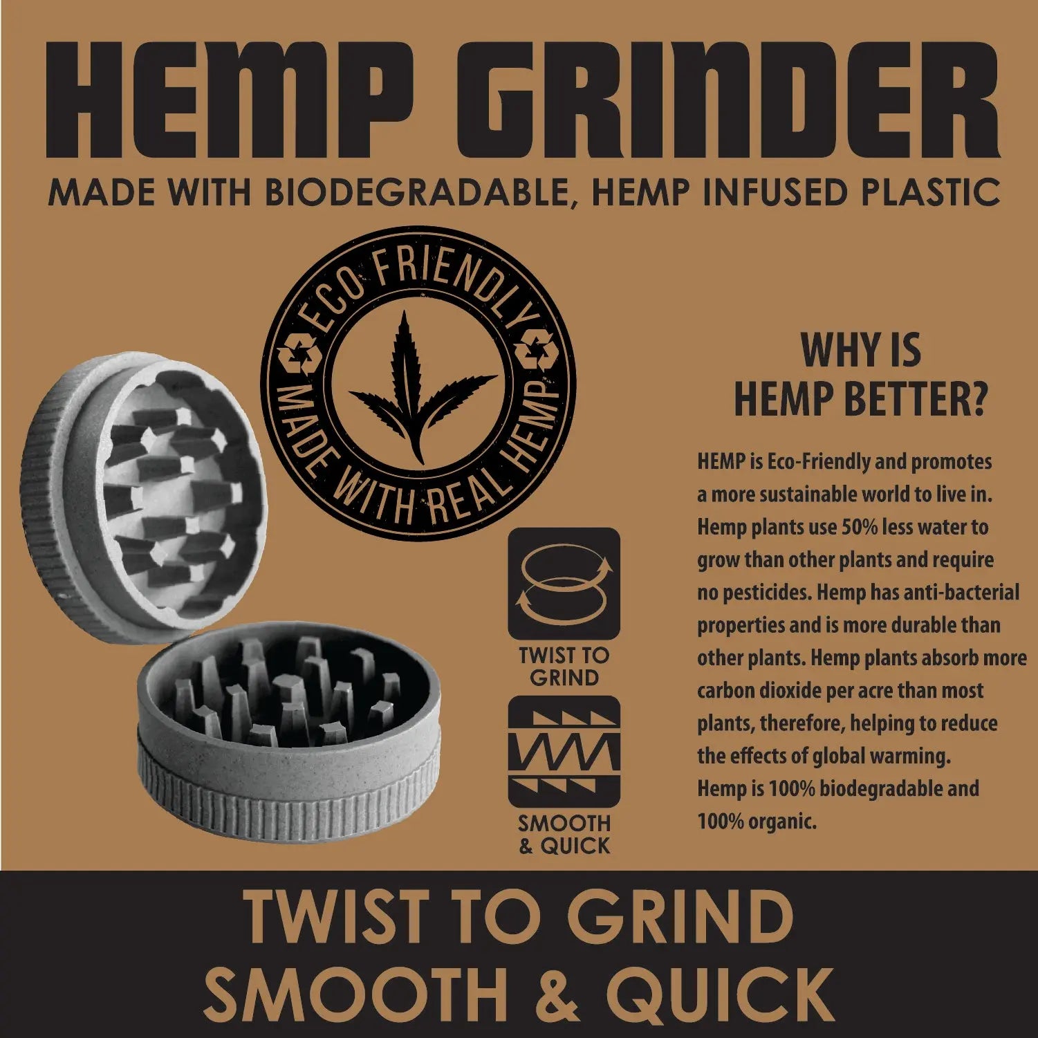 Hemp Resin 2 Piece Grinder With Magnetic Closure - 12 Pieces Per Retail Ready Display 22806 SMOKEZILLA