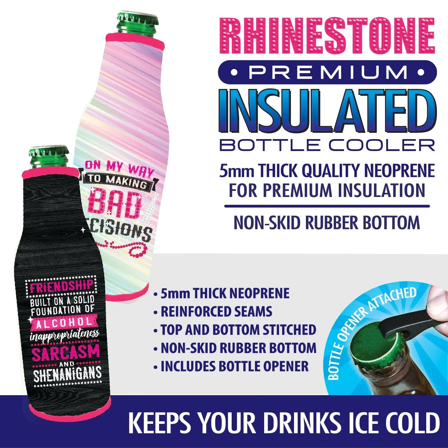 Neoprene Rhinestone Bottle Suit Cooler - 6 Per Retail Ready Display 26448 POLAR GEAR