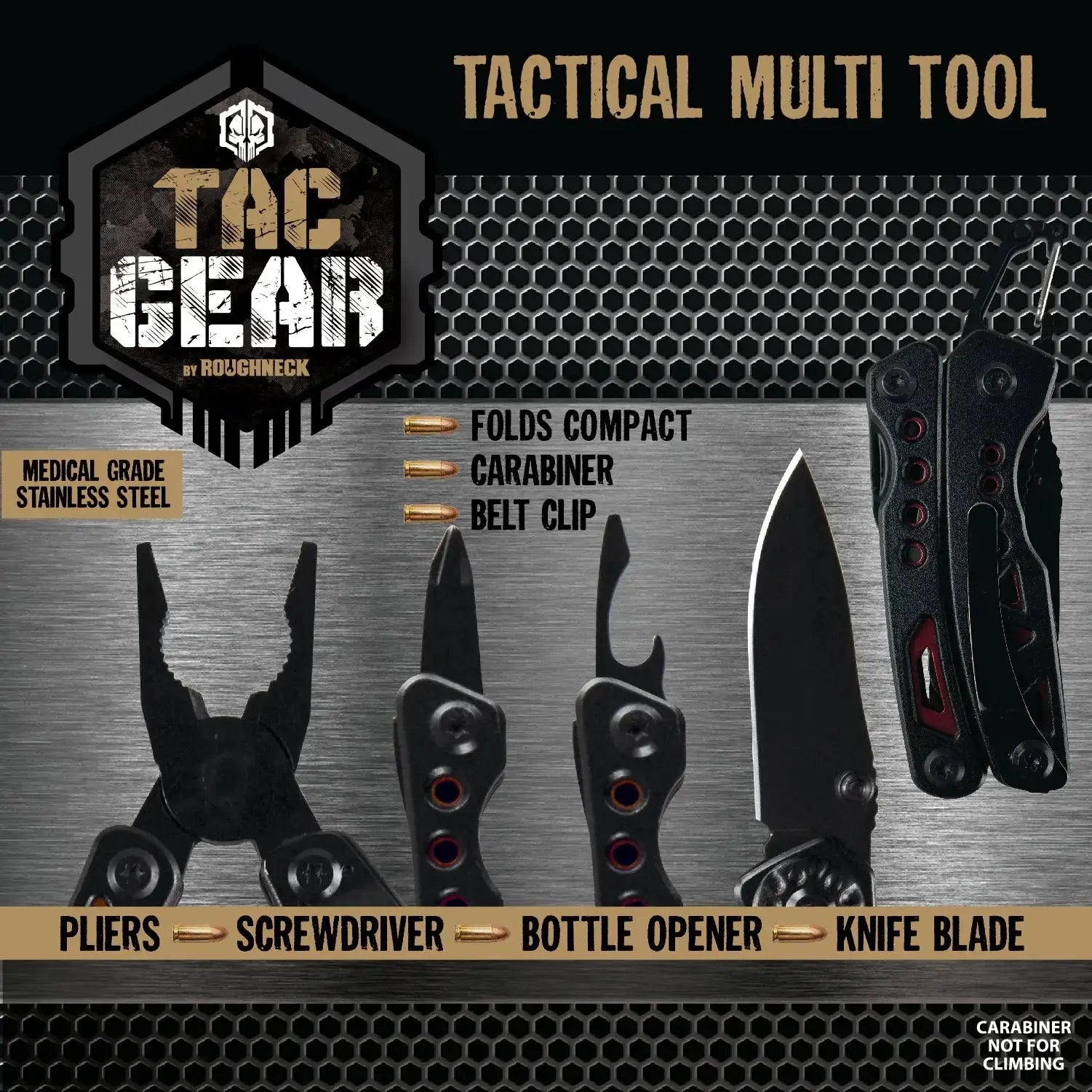Tactical Multi-Tool 4-In-1 with Carabiner - 6 Pieces Per Retail Ready Display 25895 TAC GEAR
