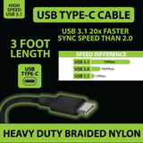 Charging Cable USB 3.1 to USB-C 3FT - 4 Pieces Per Pack 23227 GADGET GEAR