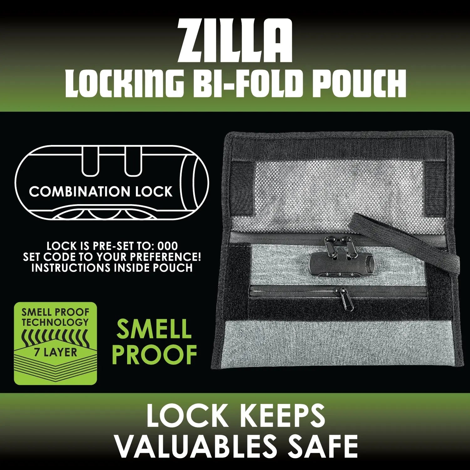 Smell Proof Flat Canvas Lock Storage Bag - 6 Pieces Per Retail Ready Display 23246 SMOKEZILLA