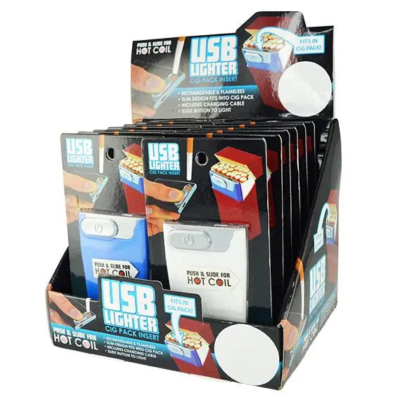 Cigarette Pack Thin USB Coil Lighter - 12 Pieces Per Retail Ready Display 23607 NOVELTY INC