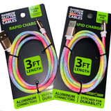 Charging Cable Rainbow Glitter USB to Micro USB 3FT- 20 Pieces Per Pack 23608MN