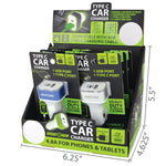 Car Charger Dual Port USB / USB-C 2.4 Amp - 6 Pieces Per Retail Ready Display 24491 GADGET GEAR