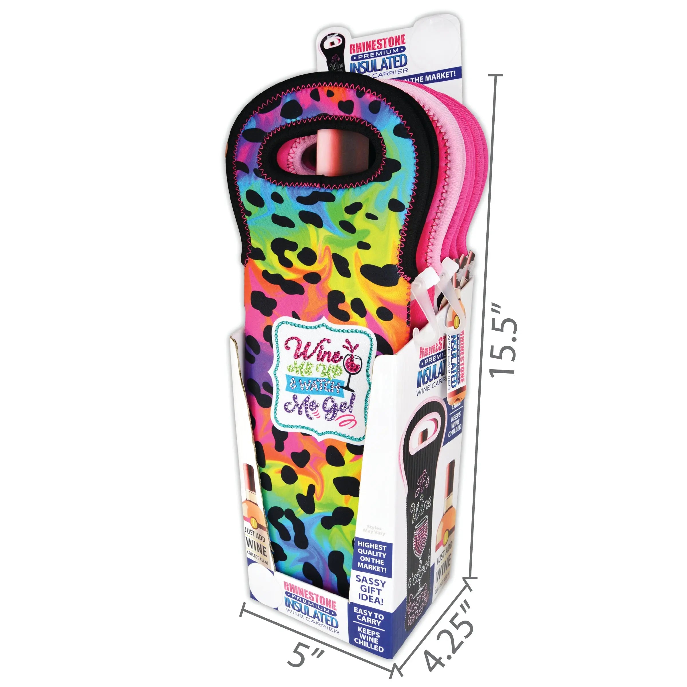 Neoprene Wine Bottle Carrier with Rhinestones - 6 Per Pieces Retail Ready Display 24520 POLAR GEAR