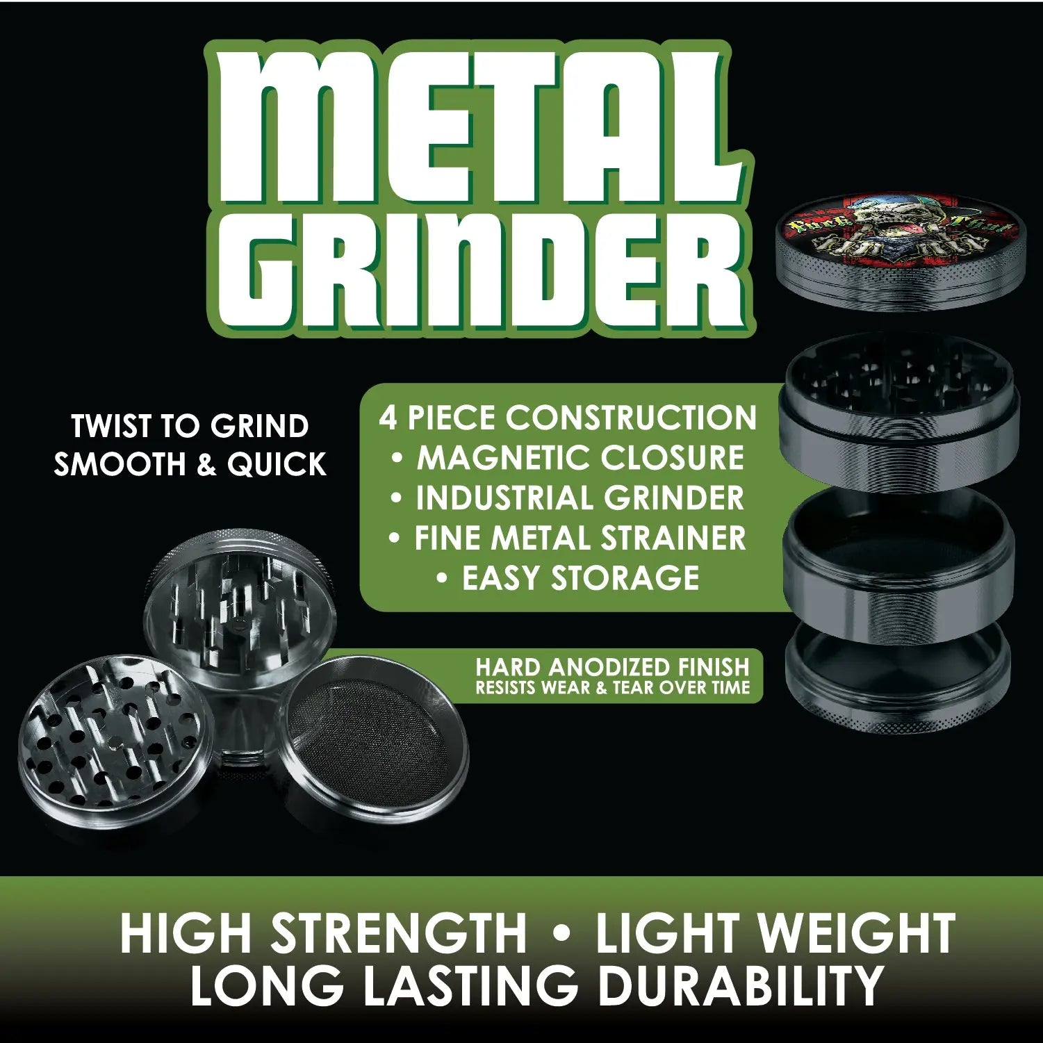 Metal 4 Piece Grinder with Printed Top - 6 Pieces Per Retail Ready Display 30015 SPICY ZILLA