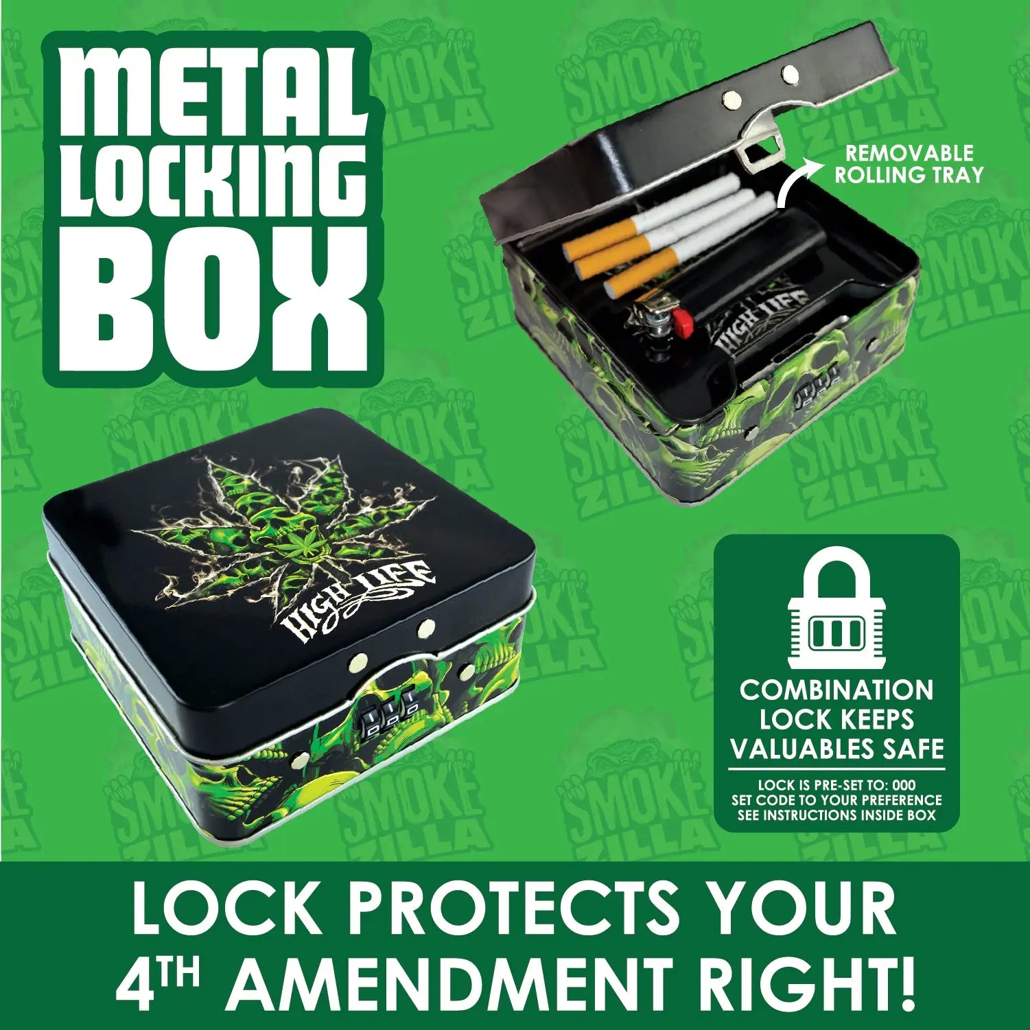 Metal Storage Box with Lock and Roll Tray - 6 Pieces Per Retail Ready Display 30016 SPICY ZILLA