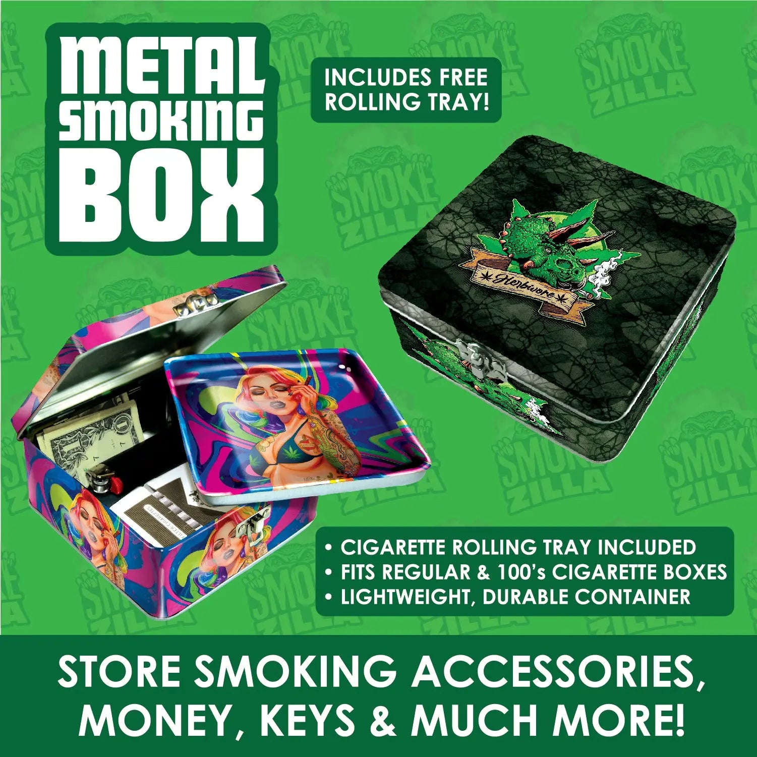 Metal Storage Box with Roll Tray- 6 Pieces Per Retail Ready Display 30026 SPICY ZILLA