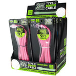 Charging Cable Glow in The Dark Flat USB to USB-C 9FT - 12 Pieces Per Retail Ready Display 40353 GADGET GEAR