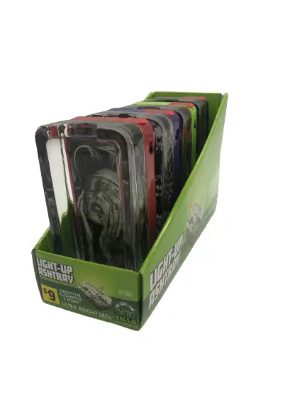 Glass Ashtray with LED Light Up Design - 4 Per Retail Ready Wholesale Display 41433 SMOKEZILLA